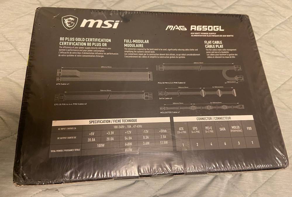 MSI MAG A650GL Modular Gaming Power Supply 80 Plus Gold Certified 650W
