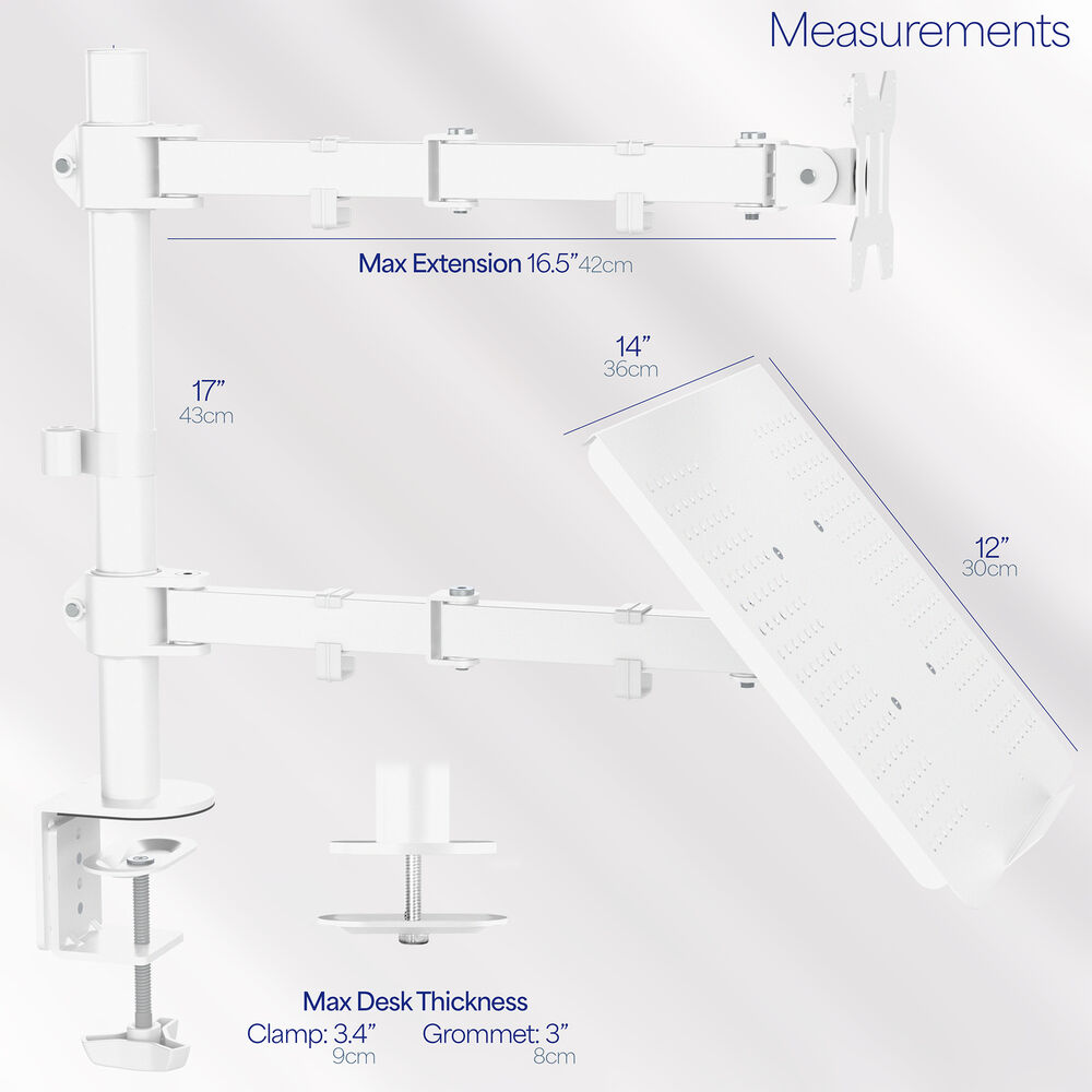 VIVO White Adjustable Laptop & Monitor Desk Mount Stand for Screens up to 32 Inches