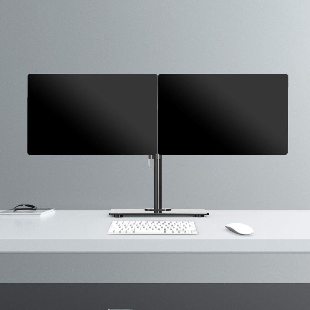 Height Adjustable Free Standing Dual Monitor Stand with Glass Base