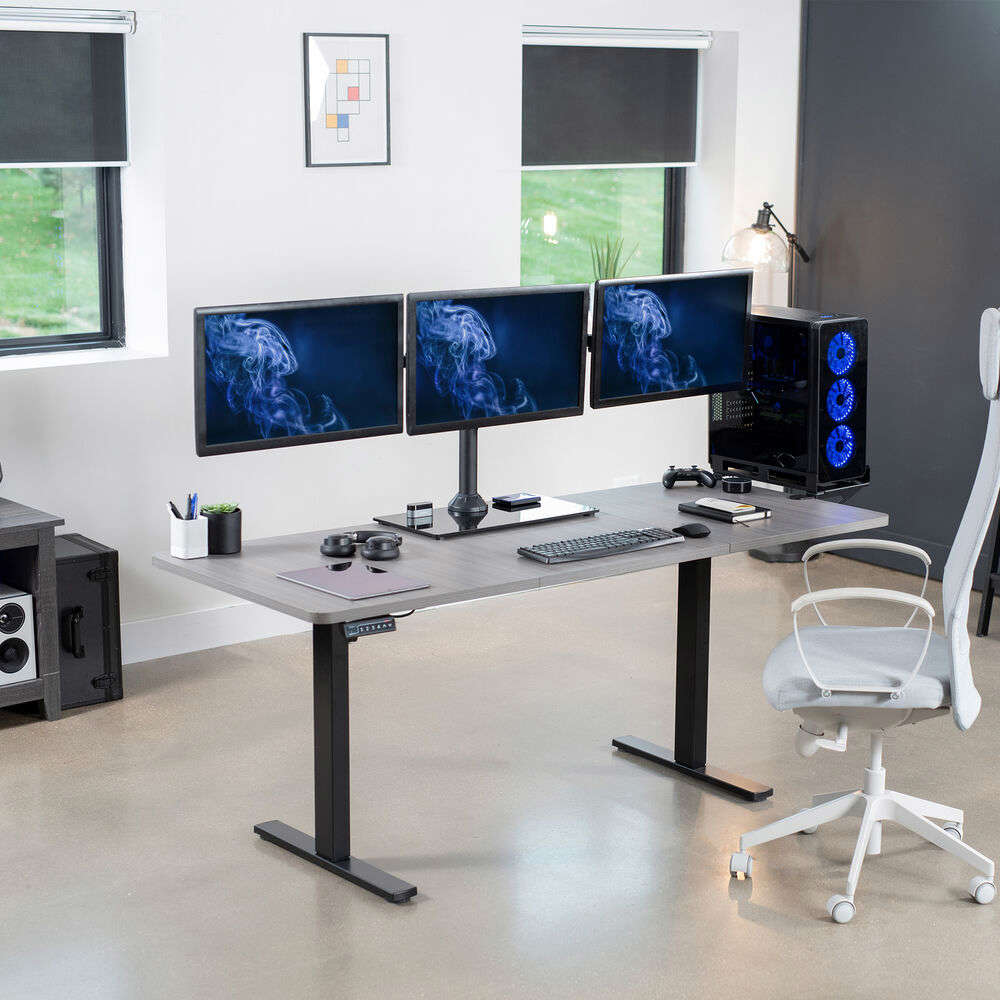 VIVO Black Triple Monitor Mount Stand with Glass Base for 3 Screens up to 24 Inches