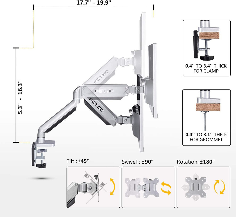 FEZIBO Dual Monitor Mount Stand for 17-32 Inch Screens, Adjustable Height LM30