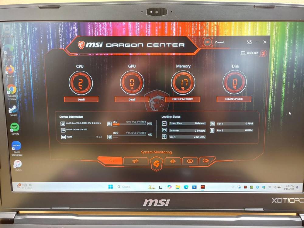 MSI GL63 8RC Gaming Laptop - 15.6 Inch, Intel i5-8300H, 16GB RAM, 256GB SSD + 1TB HDD, GTX 1050, Windows 11