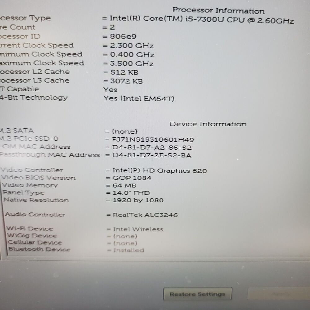 Dell Latitude 7480 Laptop - Intel Core i5-7300U, 16GB RAM, 256GB SSD
