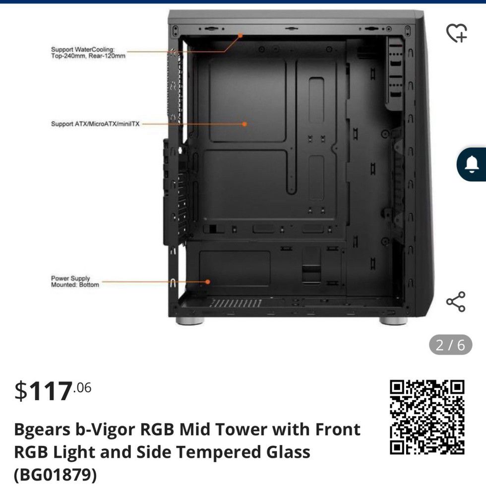Bgears b-Vigor RGB Mid Tower Computer Case - Open Box