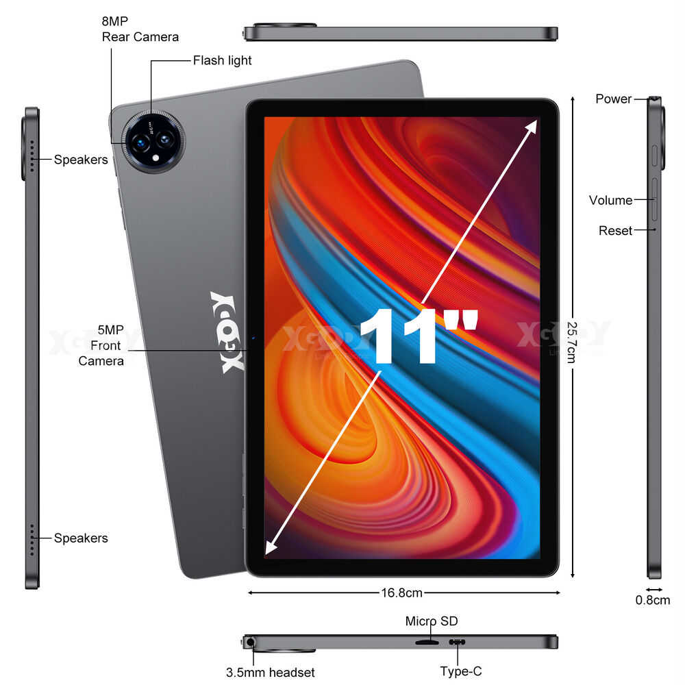 11 inch Ultra-thin 5G Tablet PC with HD Display, 16GB RAM + 256GB Storage, 8000mAh Battery, Android14, Dual WiFi