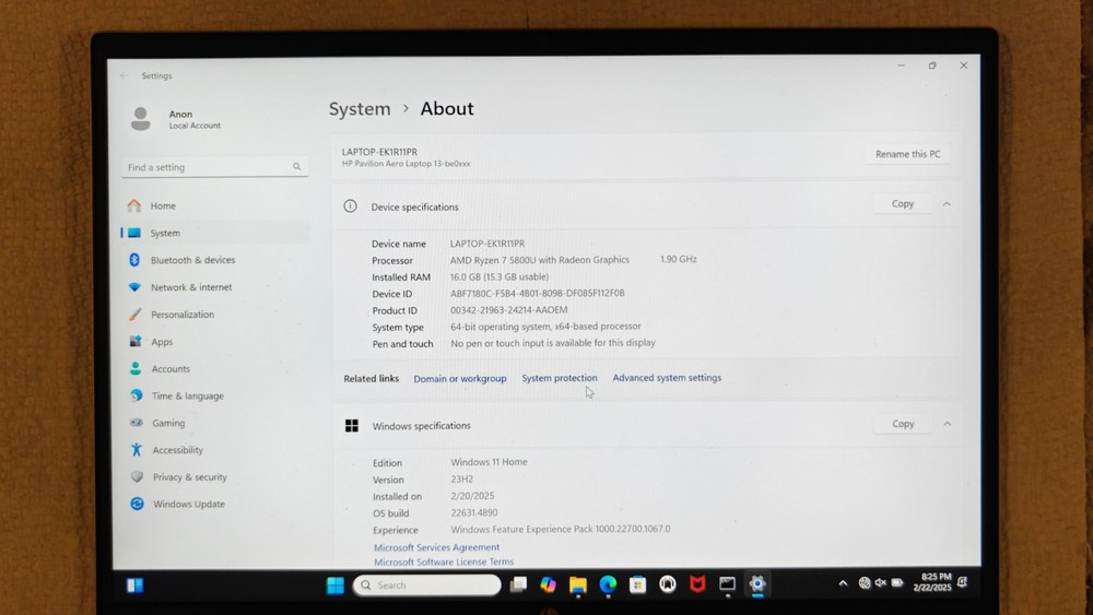 HP Pavilion Aero 13-be0097nr Laptop with Ryzen 7 5800U, 16GB RAM, 512GB SSD
