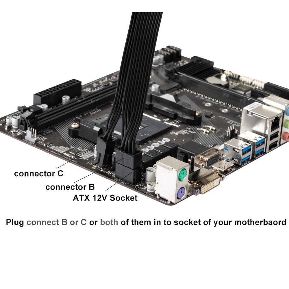 2 Pack EPS12V CPU 8 Pin Female to CPU ATX 8 Pin and ATX 4 Pin Male Power Supply Adapter