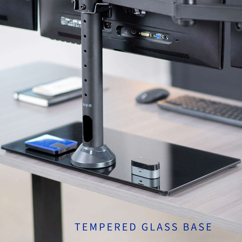 VIVO Black Triple Monitor Mount Stand with Glass Base for 3 Screens up to 24 Inches