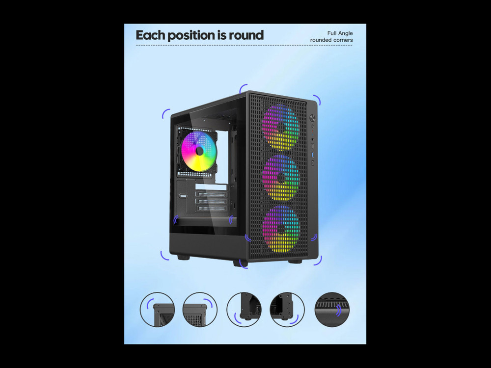 DIYPC ARGB-R1-BK Black USB3.0 /Type C Micro ATX Gaming Computer Case with Tempered Glass