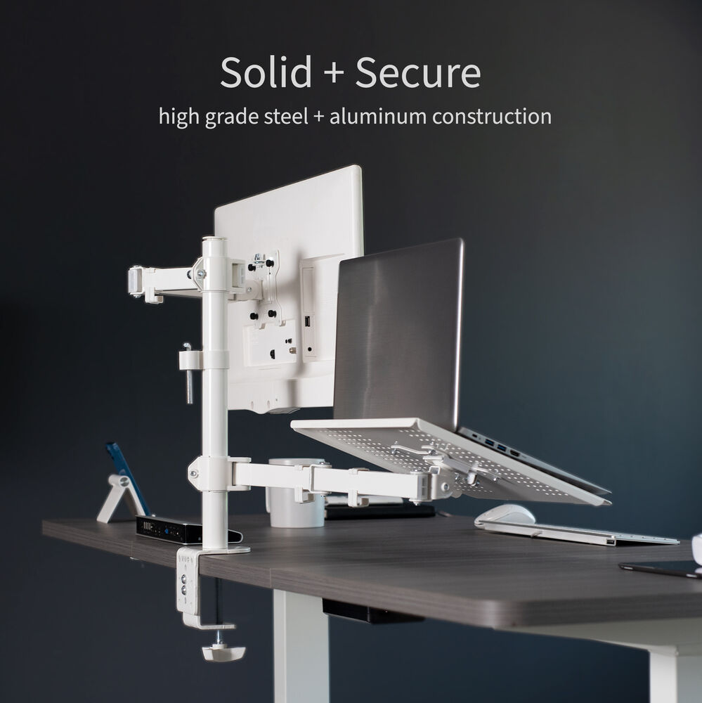 VIVO White Adjustable Laptop & Monitor Desk Mount Stand for Screens up to 32 Inches