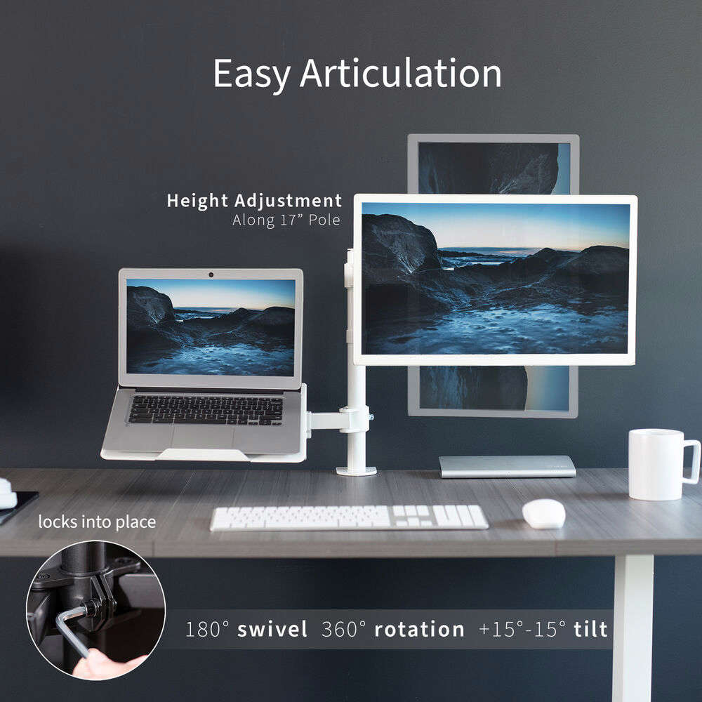 VIVO White Adjustable Laptop & Monitor Desk Mount Stand for Screens up to 32 Inches