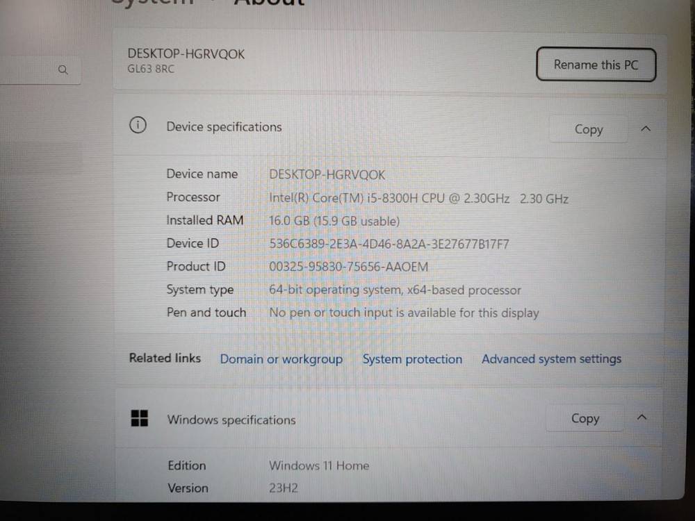 MSI GL63 8RC Gaming Laptop - 15.6 Inch, Intel i5-8300H, 16GB RAM, 256GB SSD + 1TB HDD, GTX 1050, Windows 11