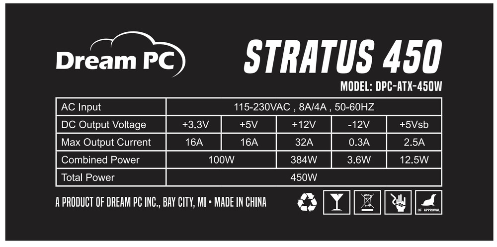 DreamPC DPC-ATX-450W Power Supply for Desktop Computer