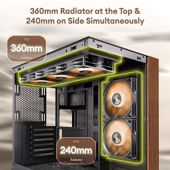 Okinos Mirage 6 ATX Mid Tower PC Case with Tempered Glass and Genuine Walnut Wood Finish, Includes 4 ARGB Fans