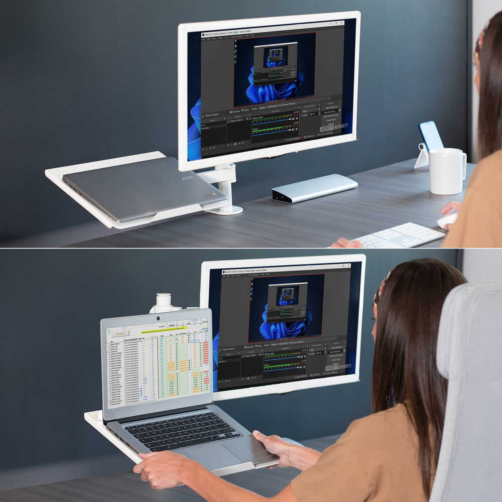 VIVO White Adjustable Laptop & Monitor Desk Mount Stand for Screens up to 32 Inches