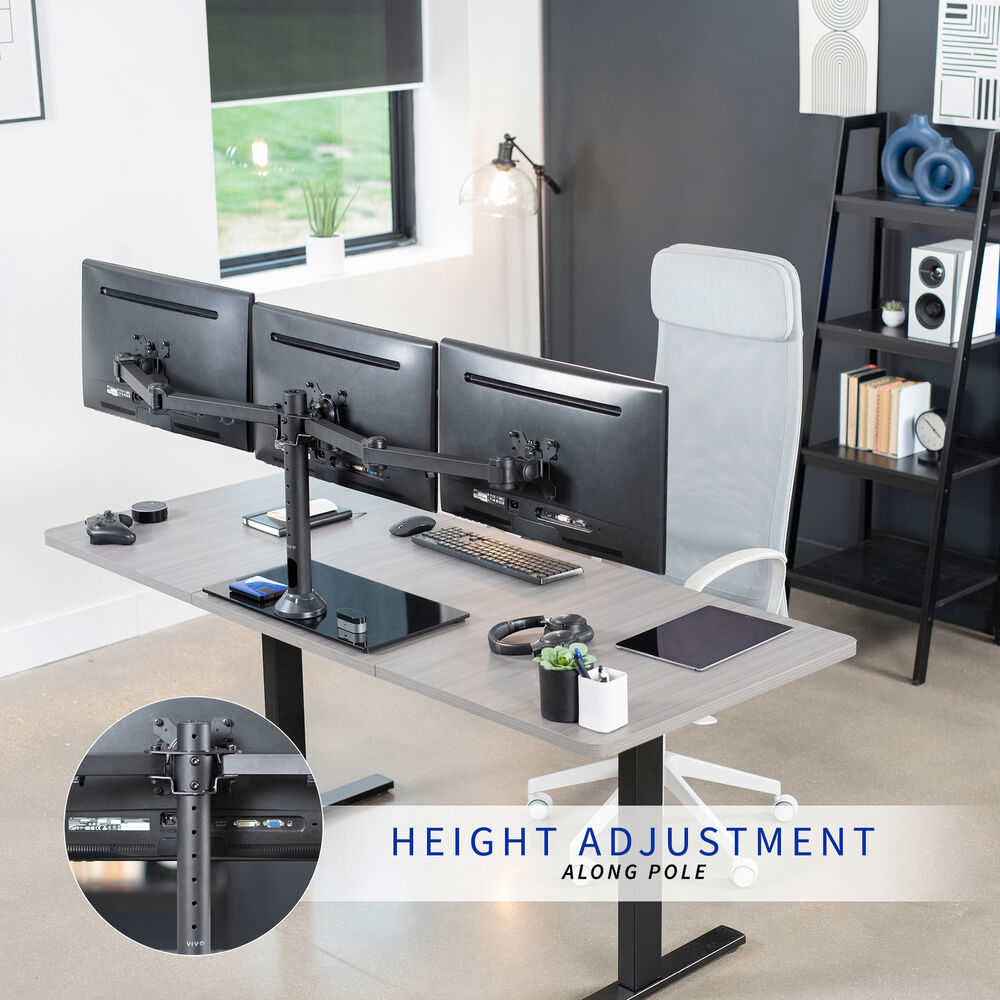 VIVO Black Triple Monitor Mount Stand with Glass Base for 3 Screens up to 24 Inches