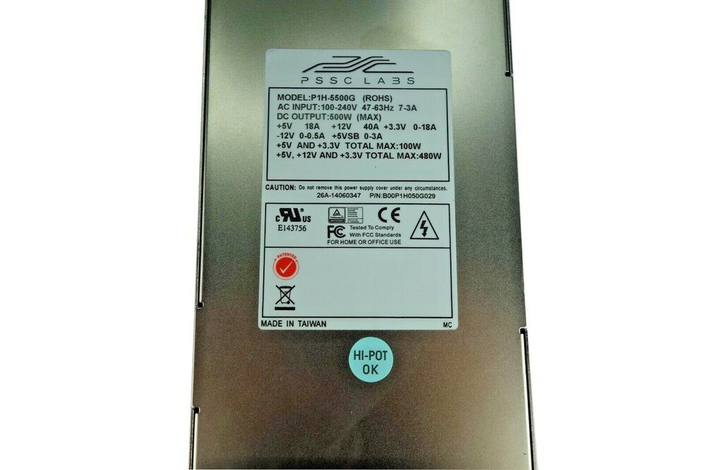 PSSC Labs P1H-5500V 100-240V 47-63Hz 8.4A 500W 1U Server Power Supply