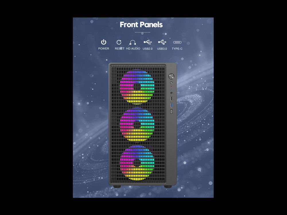 DIYPC ARGB-R1-BK Black USB3.0 /Type C Micro ATX Gaming Computer Case with Tempered Glass