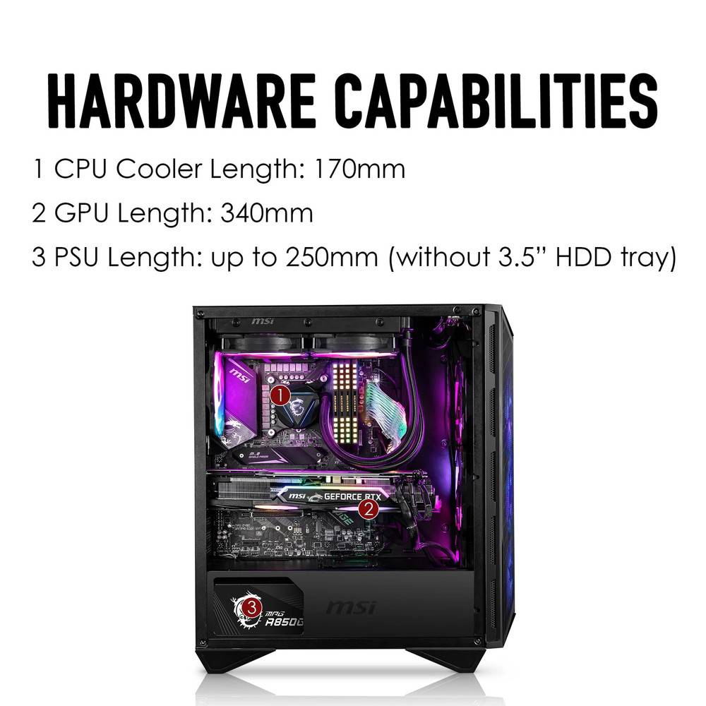 MPG GUNGNIR 111R Mid Tower Gaming PC Case - Black with 4 x 120mm ARGB Fans and USB 3.0