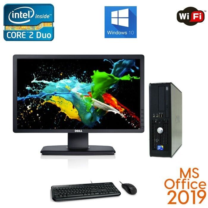DELL Desktop PC with 8GB RAM, 240GB SSD, 19" LCD Monitor, WiFi, Windows 10, and Office 2021