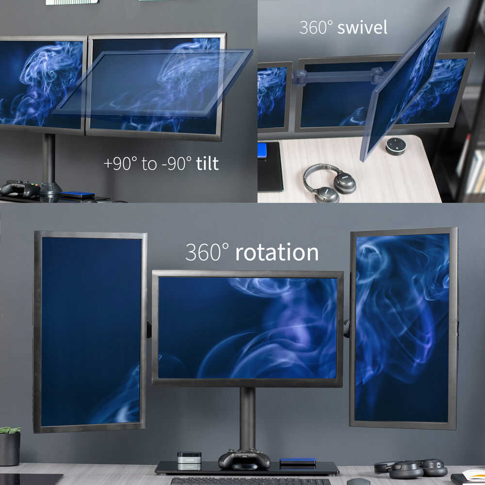 VIVO Black Triple Monitor Mount Stand with Glass Base for 3 Screens up to 24 Inches