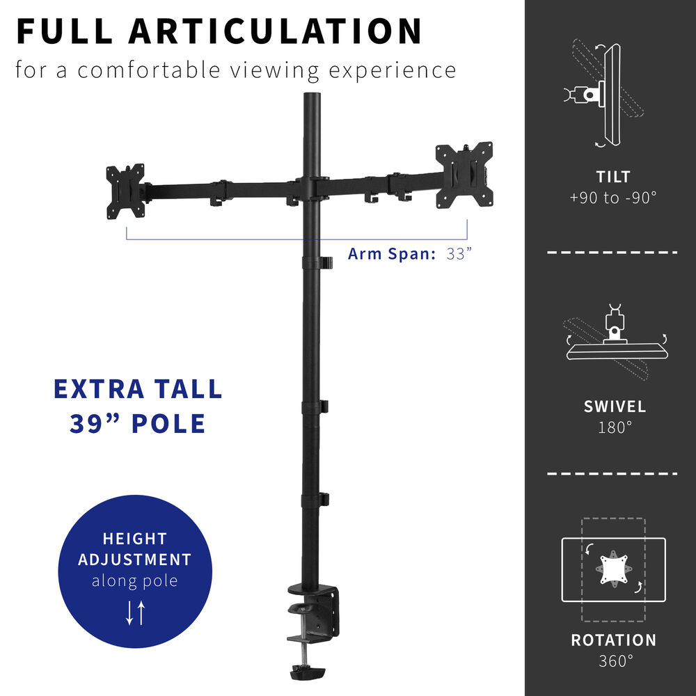 VIVO Dual Monitor Desk Mount Extra Tall Adjustable Stand for up to 32 Screens