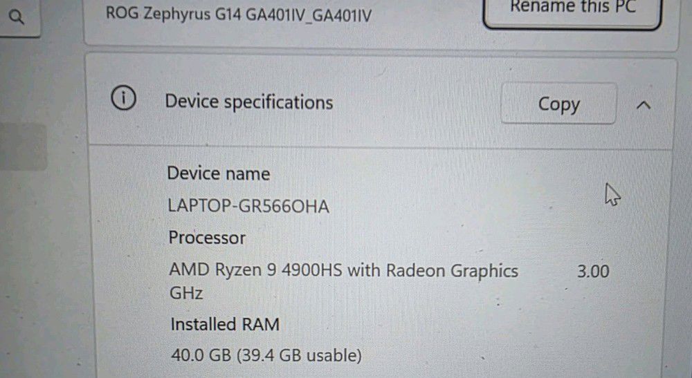 ASUS ROG Zephyrus G14 Gaming Laptop - Ryzen 9, RTX 2060, 40GB RAM