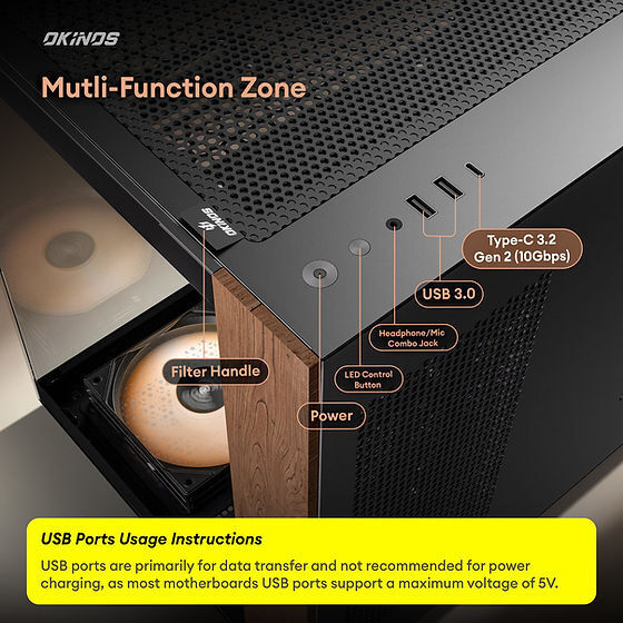 Okinos Mirage 6 ATX Mid Tower PC Case with Tempered Glass and Genuine Walnut Wood Finish, Includes 4 ARGB Fans