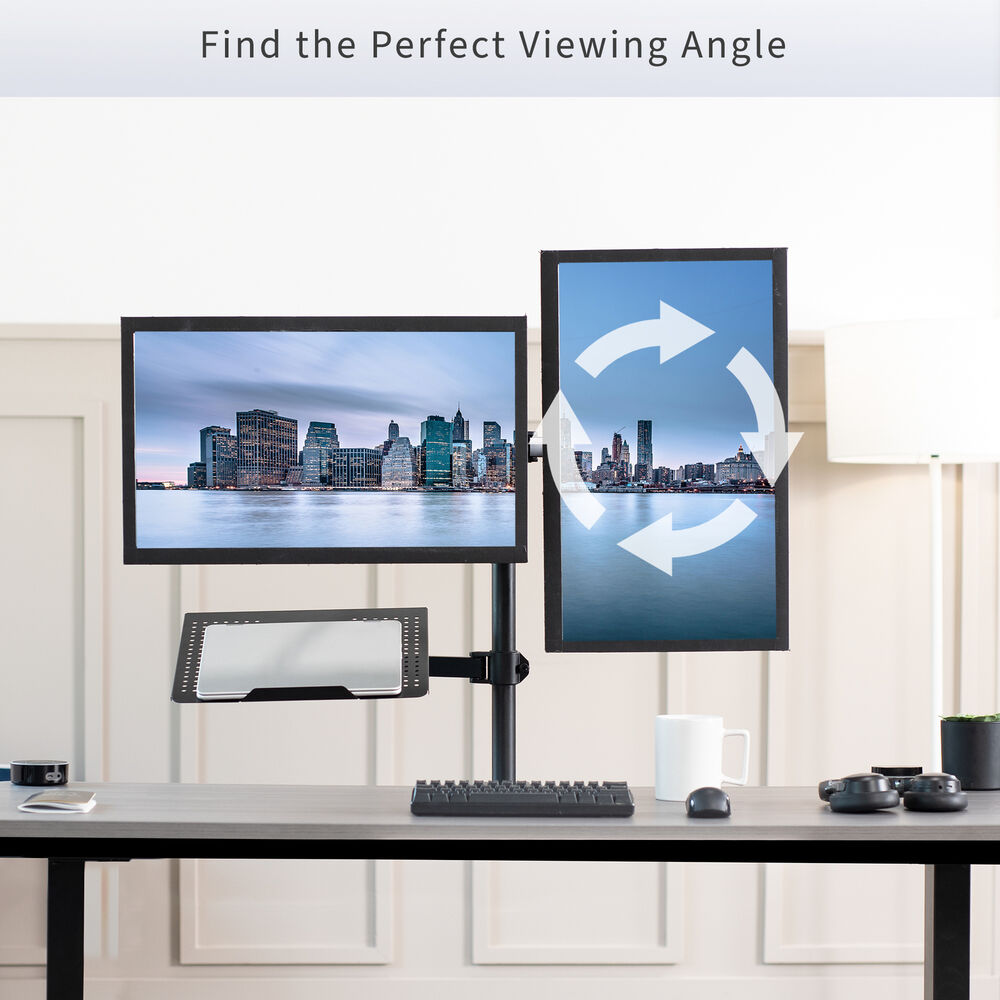 VIVO Dual 13 to 27 Monitor Mount with Laptop Holder, Tall Adjustable Stand