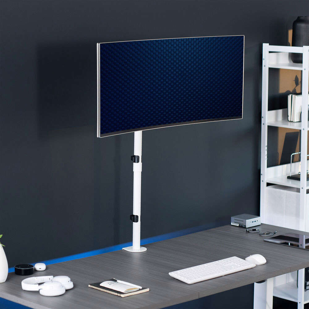 White Single Monitor Desk Mount Extra Tall Adjustable Stand for up to 32 Screen