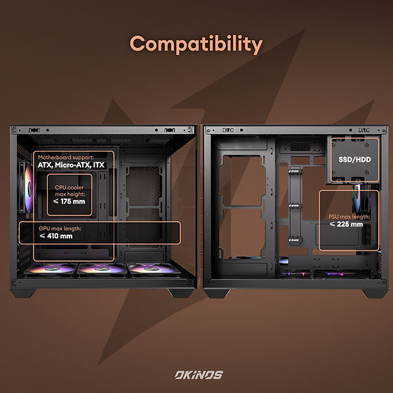 Okinos Mirage 6 ATX Mid Tower PC Case with Tempered Glass and Genuine Walnut Wood Finish, Includes 4 ARGB Fans