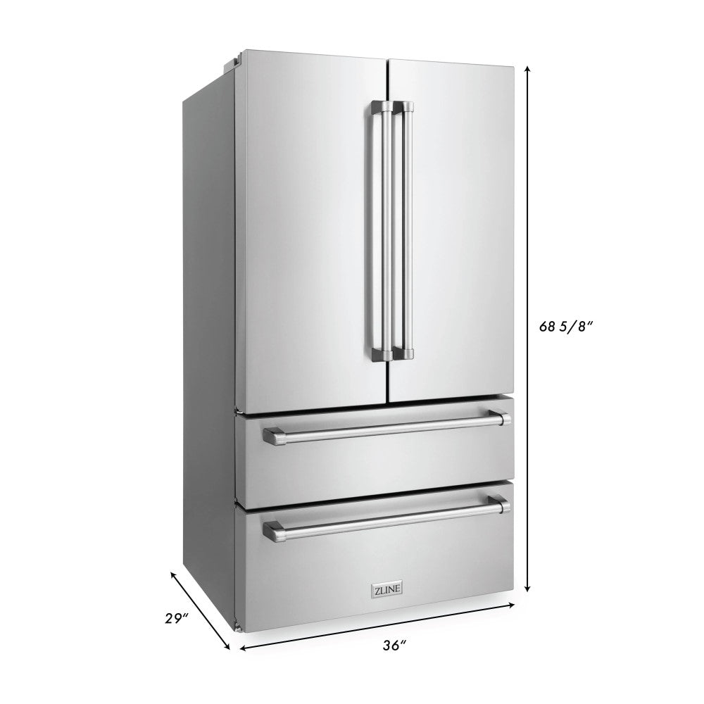 ZLINE 36 French Door Refrigerator with Ice Maker in Fingerprint Resistant Stainless Steel
