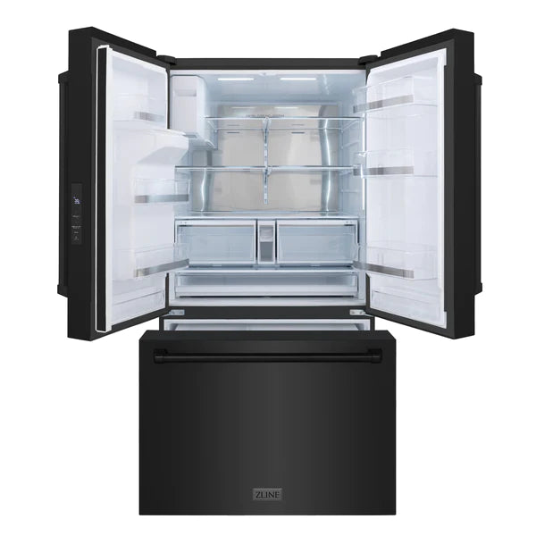 ZLINE 36 in. Black Stainless Steel French Door Refrigerator with Dual Ice Maker