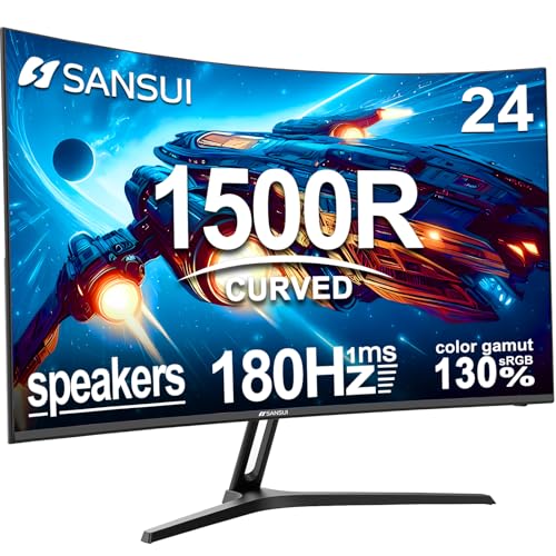 SANSUI 24" Curved Gaming Monitor - 180Hz, 1ms, FHD, FreeSync, HDR