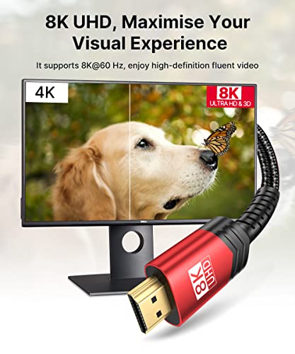 JSAUX 8K HDMI 2.1 Cables - High-Speed 48Gbps, Dual Pack, 6ft