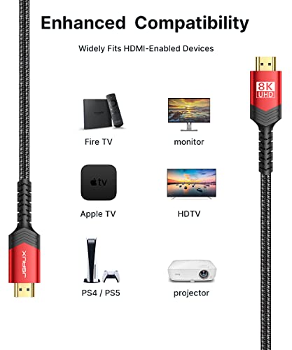 JSAUX 8K HDMI 2.1 Cables - High-Speed 48Gbps, Dual Pack, 6ft