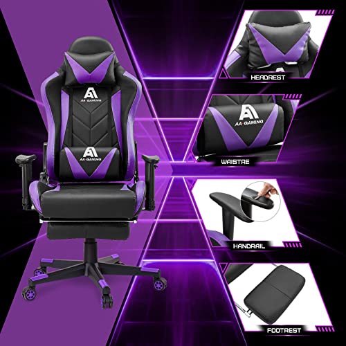 Ergonomic High-Back Gaming Chair with Adjustable Footrest - Black/Purple