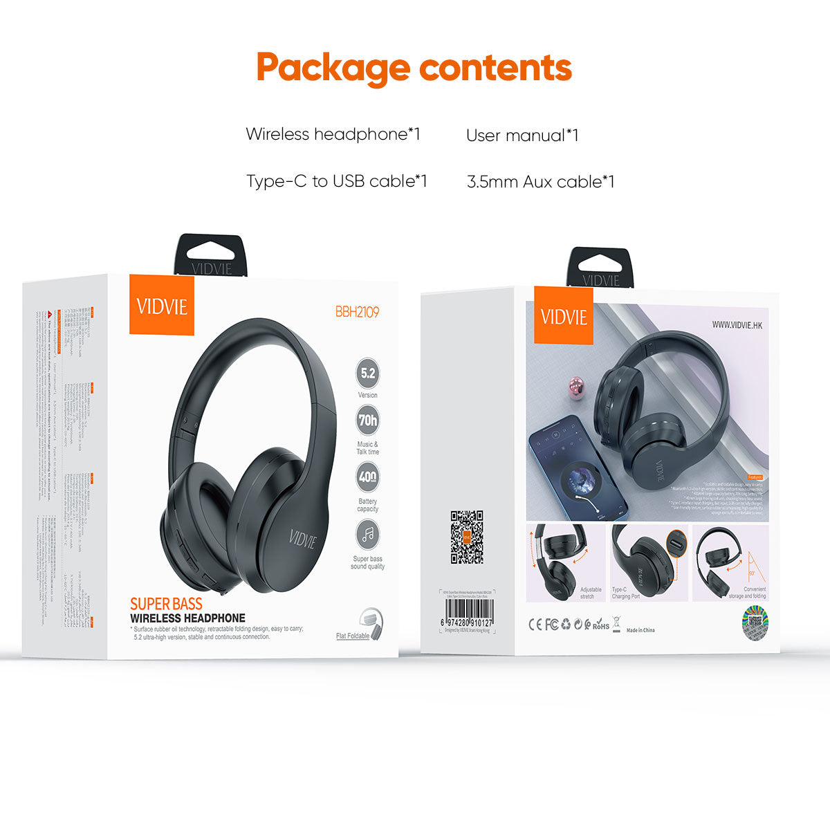 Premium Foldable Over-Ear Headphones with Extra Bass