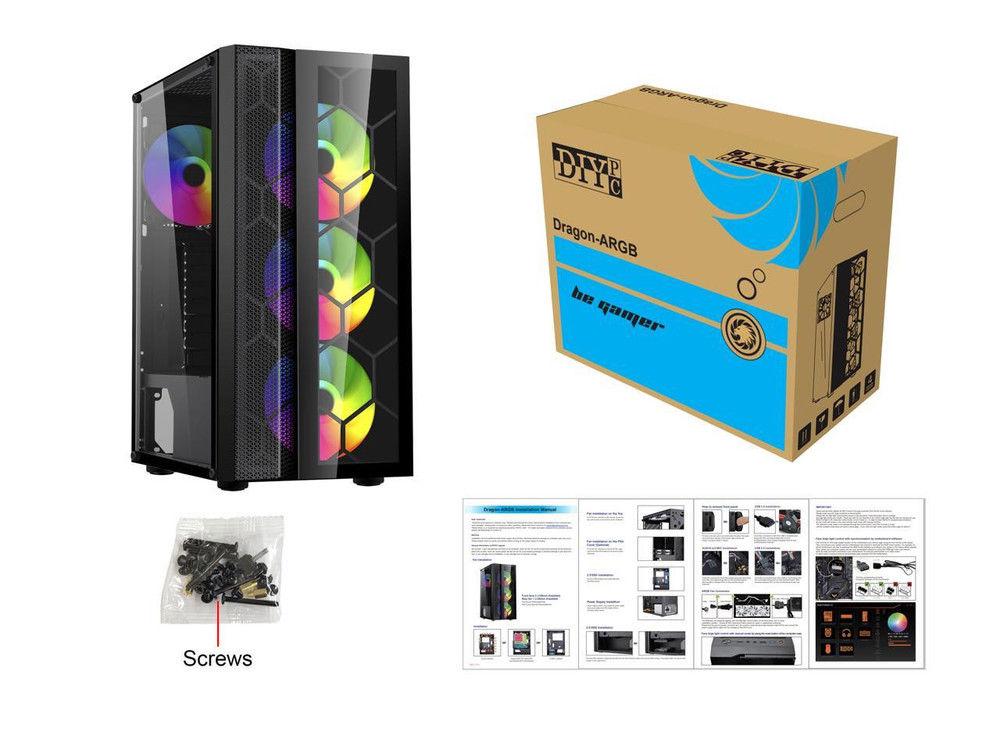 DIYPC Dragon ATX Mid Tower Gaming Case with Tempered Glass