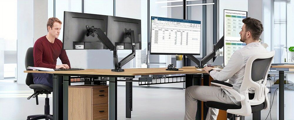 Ergonomic Dual Monitor Stand with 360° Swivel and C-Clamp Mount