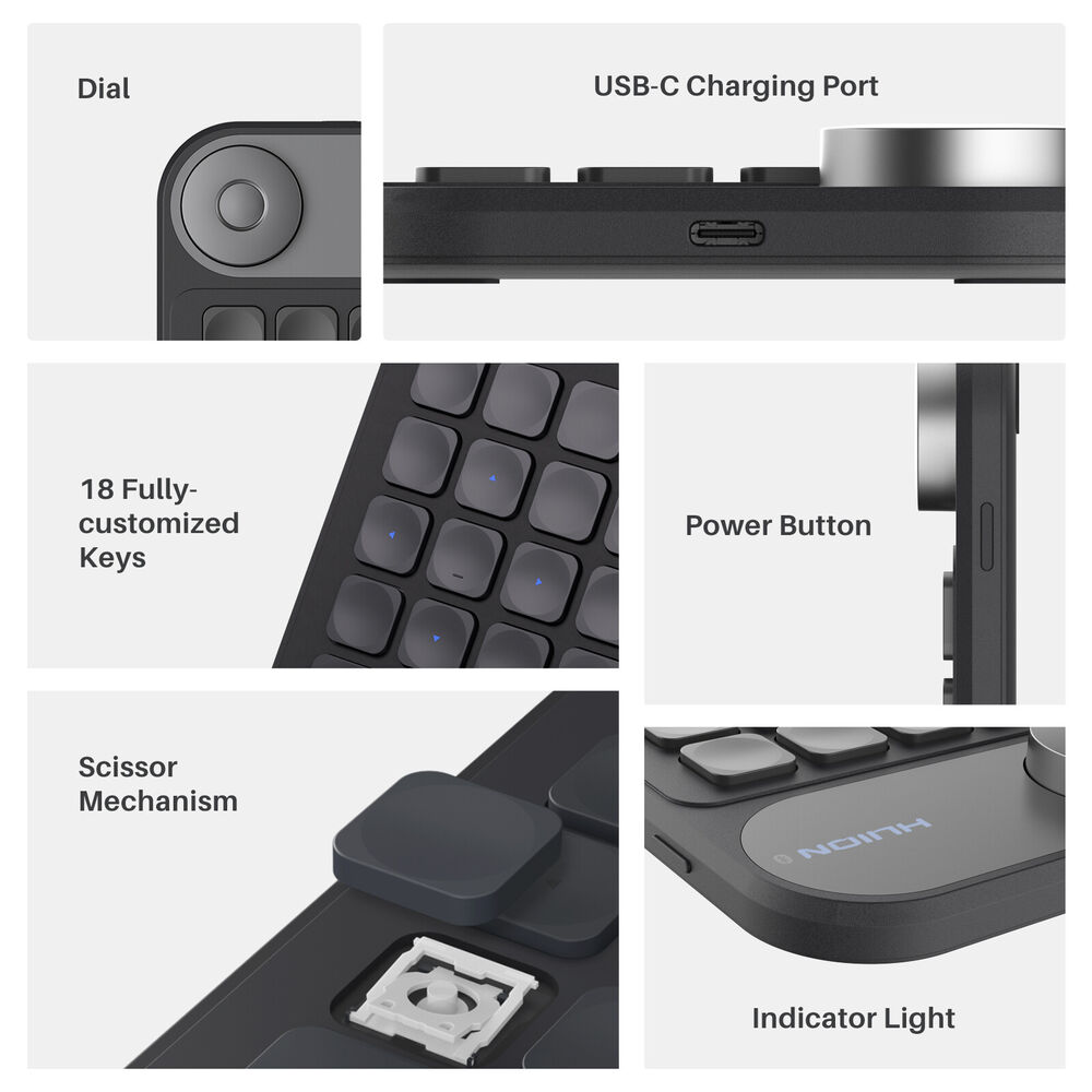 HUION Keydial Mini Bluetooth Programmable Keypad with Dial