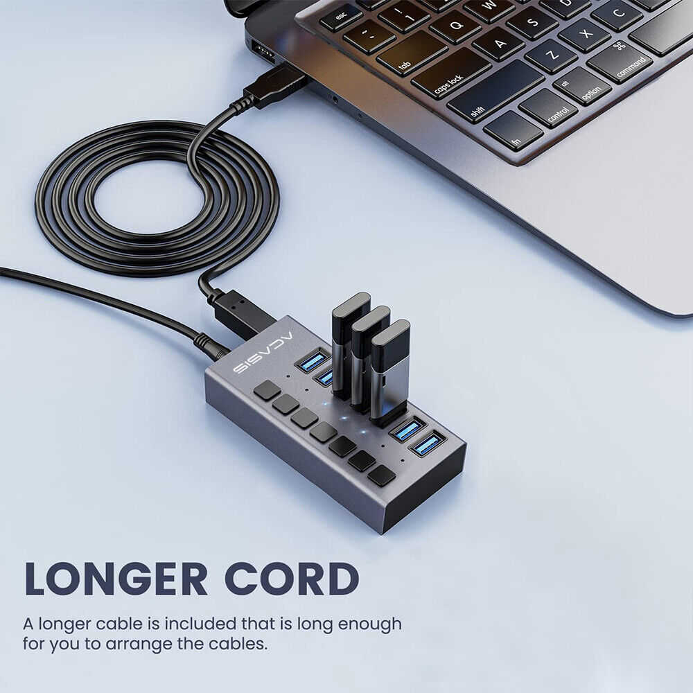 ACASIS Powered USB Hub - Multi-port USB 3.0 Data/Charge Hub with Individual Switch