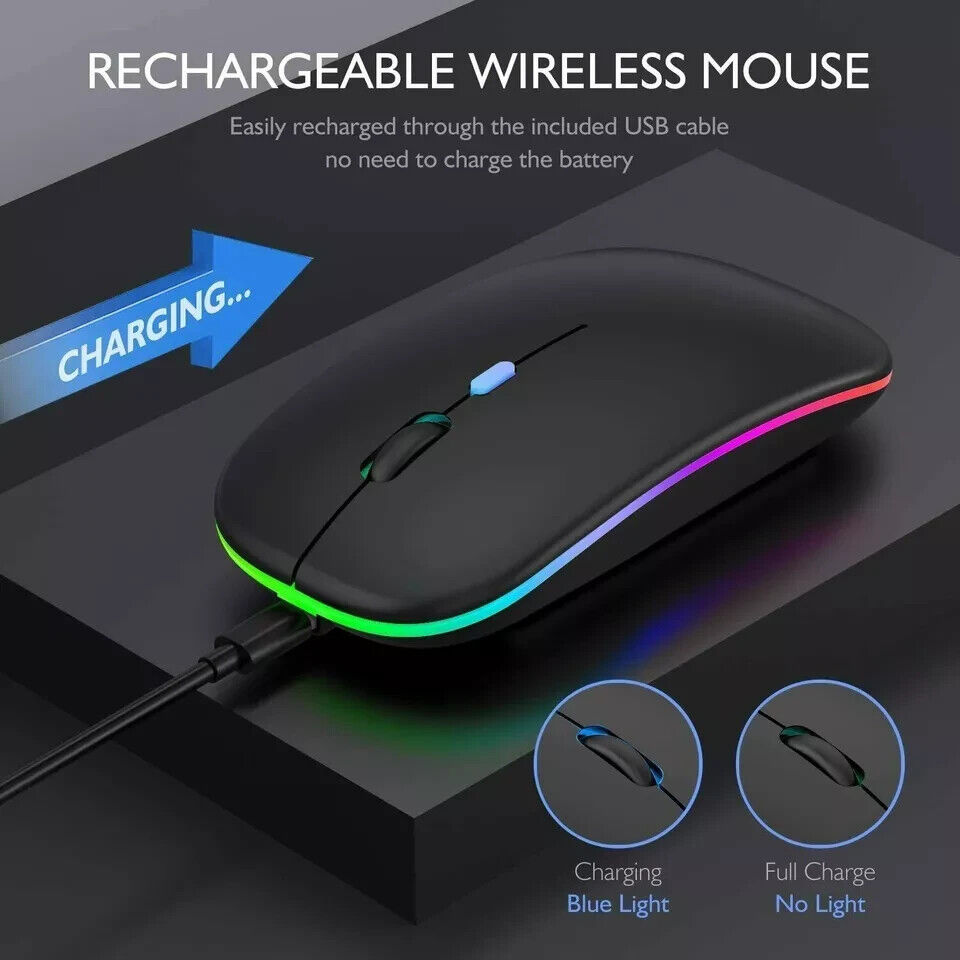 2.4GHz Wireless Optical Mouse with USB Rechargeable and RGB for PC and Laptop