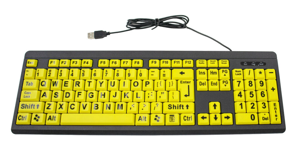 Big Bright Easy See Keyboard with Yellow Large Print Keys for Visual Impairment