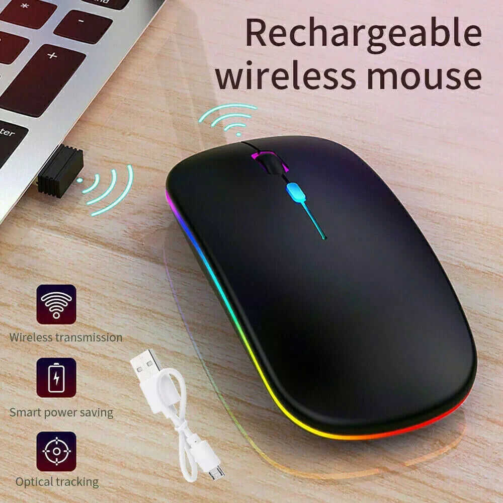 2.4GHz Wireless Optical Mouse with USB Rechargeable and RGB for PC and Laptop