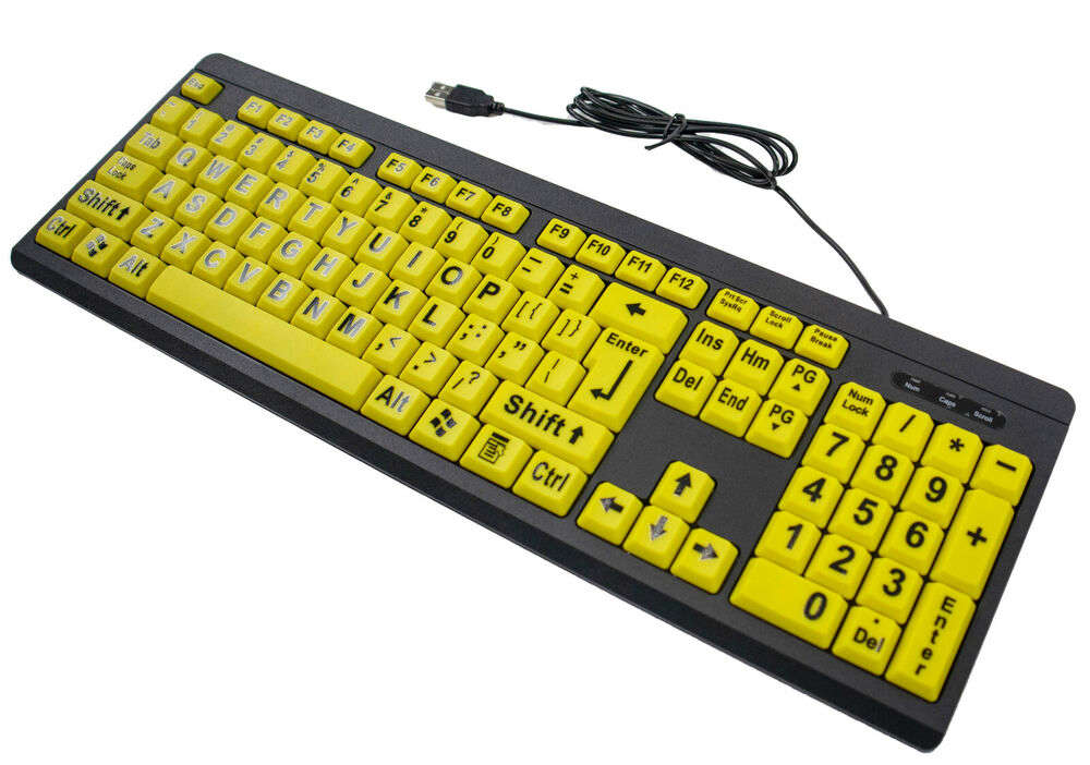 Big Bright Easy See Keyboard with Yellow Large Print Keys for Visual Impairment