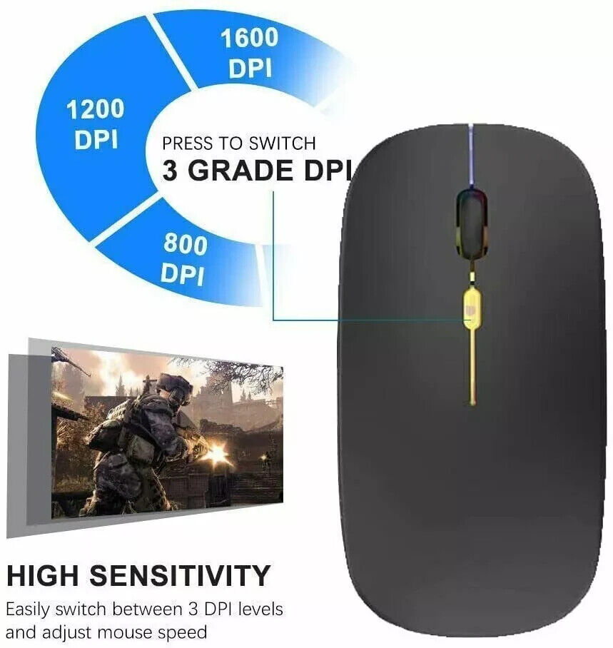2.4GHz Wireless Optical Mouse with USB Rechargeable and RGB for PC and Laptop