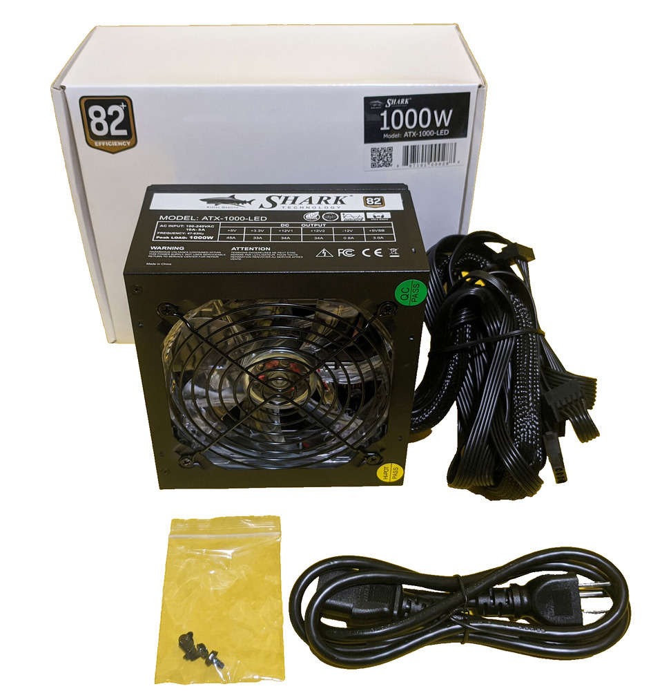 SHARK 1000W Blue LED Fan PCIE Gaming PC Silent ATX 12V Power Supply SATA PSU