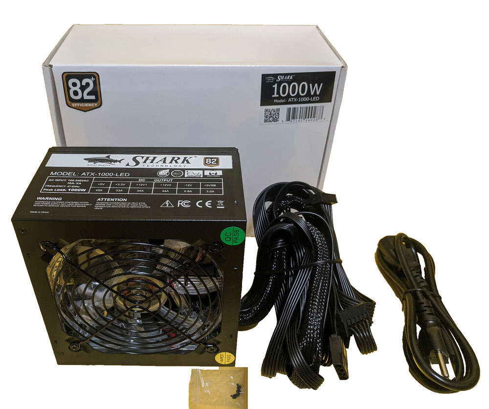SHARK 1000W Blue LED Fan PCIE Gaming PC Silent ATX 12V Power Supply SATA PSU